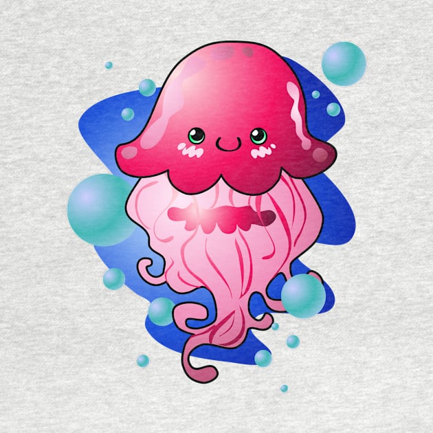 Kawaii Pink Jellyfish by LyddieDoodles